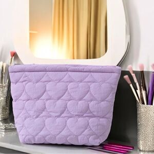 Lavender Quilted Heart Makeup Bag NWOT